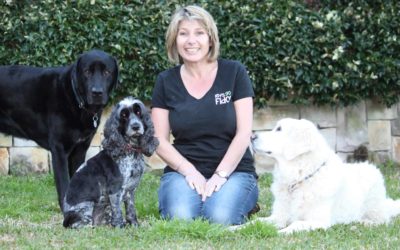 Positive dog trainer Louise Newman and her 3 dogs